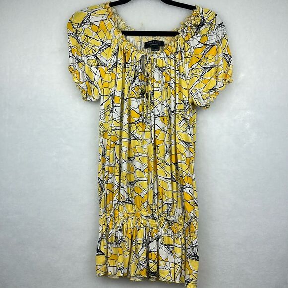 Cable & Gauge Tops - Cable&Gauge women's petite Medium yellow geometric elastic cap sleeves Top